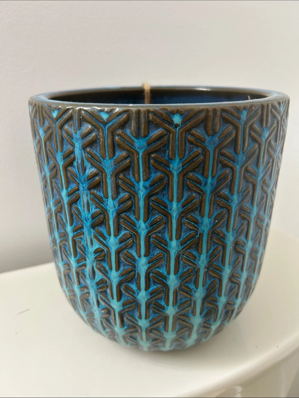 Ceramic Textured Blue Planter - Frost Resistant